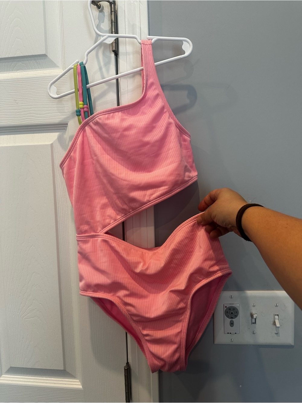art class Pink One-Shoulder Cutout Kids Swim Suit